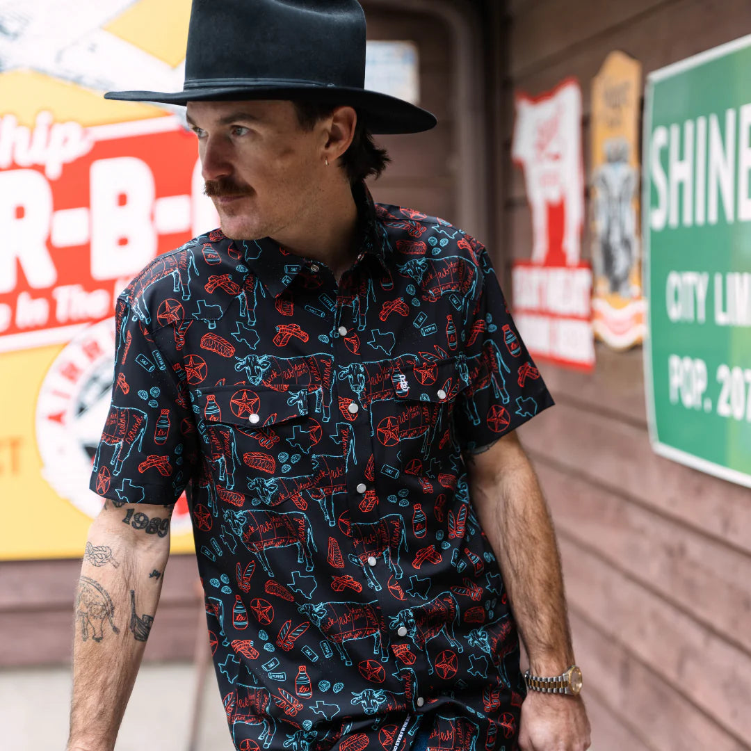 Raised by Coyotes Tx BBQ Nights Pearl Snap