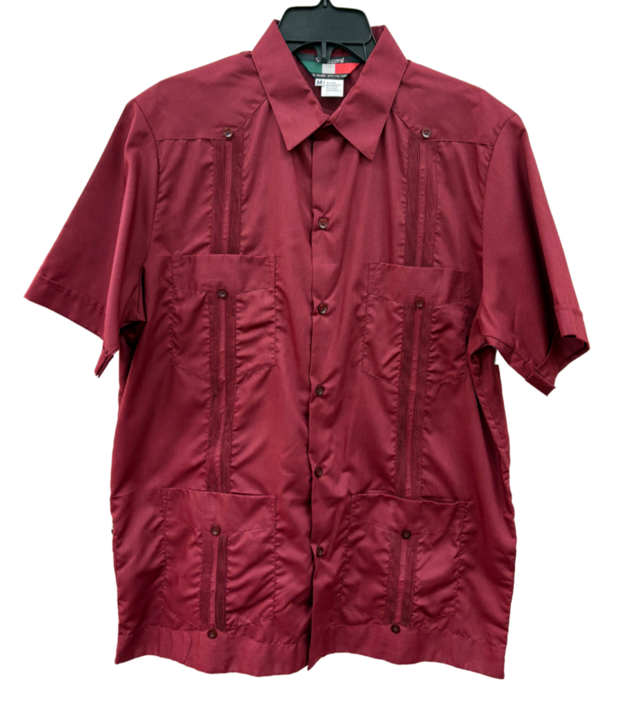 Men's Burgundy Short Sleeve Guayabera