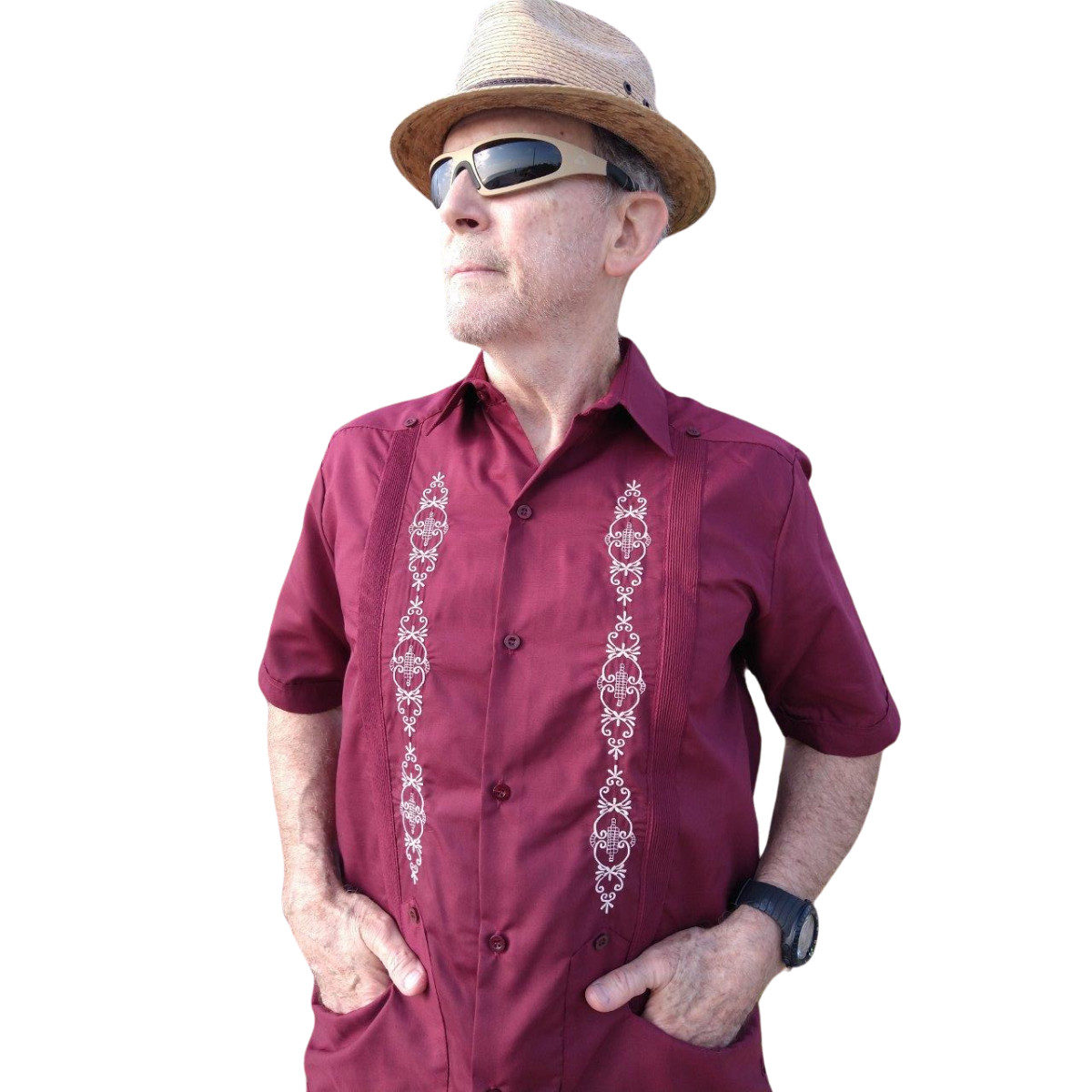 Men’s Guayabera Embroidered Burgundy