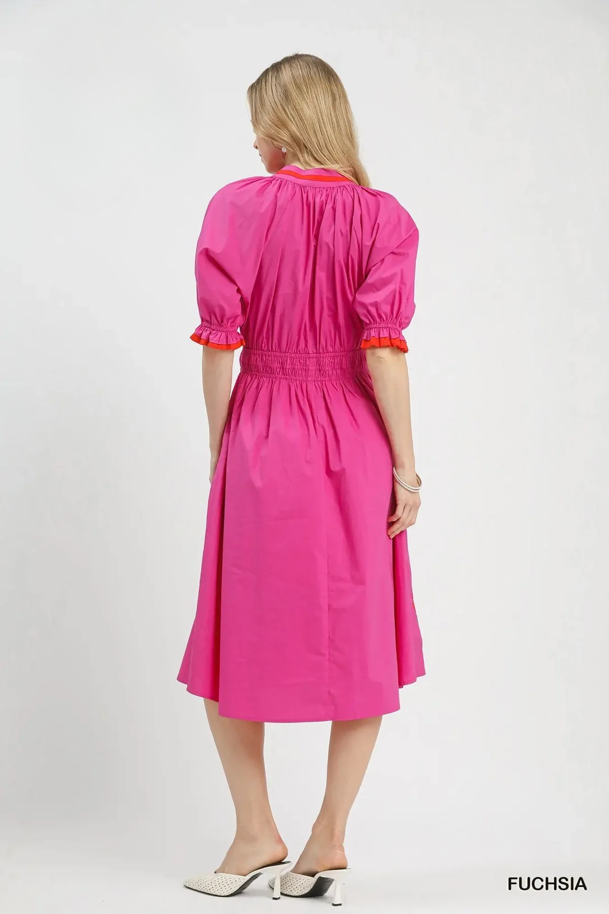 Fuchsia Fiesta Embroidered Midi Dress