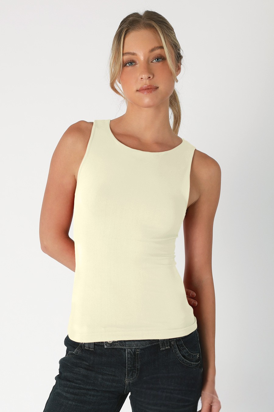 Clean Line Boat Neck Tank- Buttercream