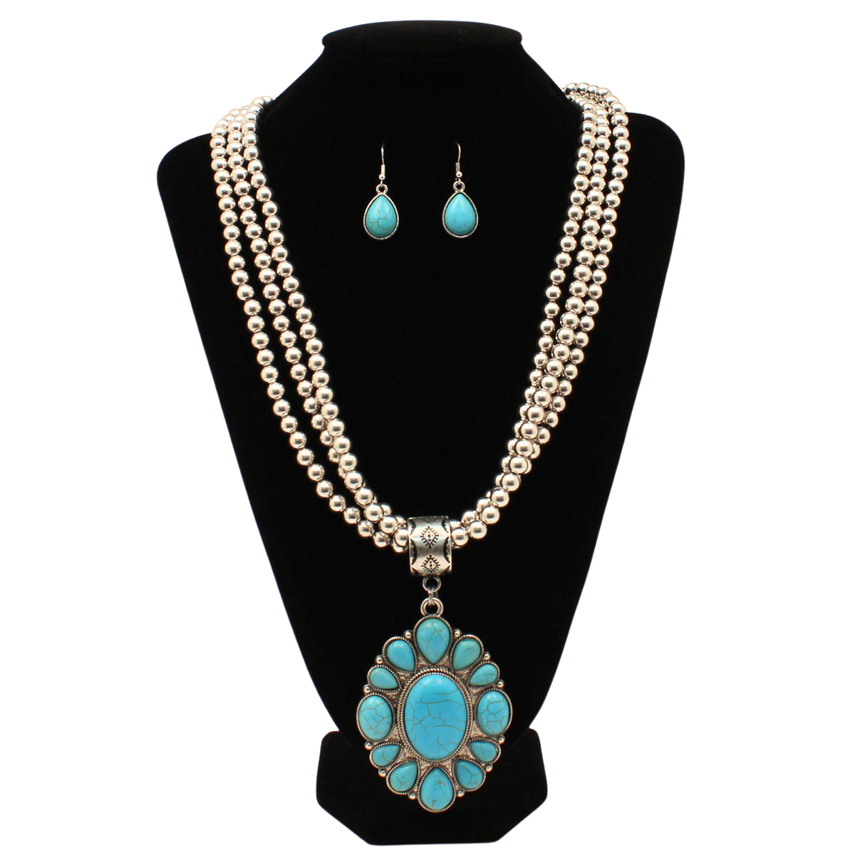 Silver Strike Turquoise Beaded Necklace & Earring Jewelry Set