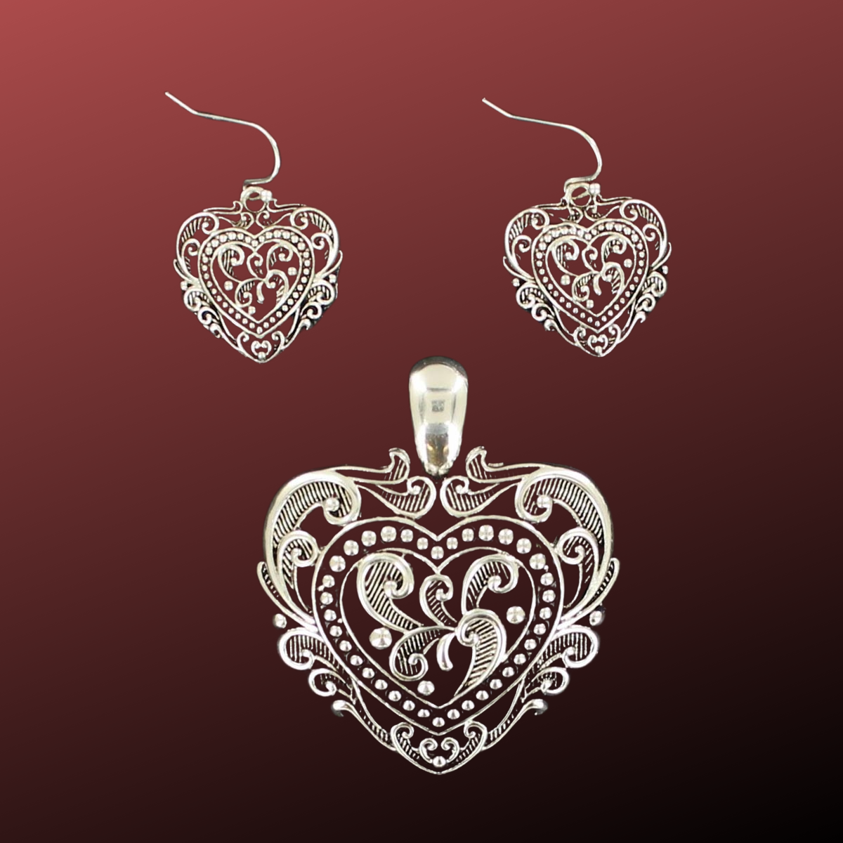 Blazin Roxx Filigree Heart Necklace Set