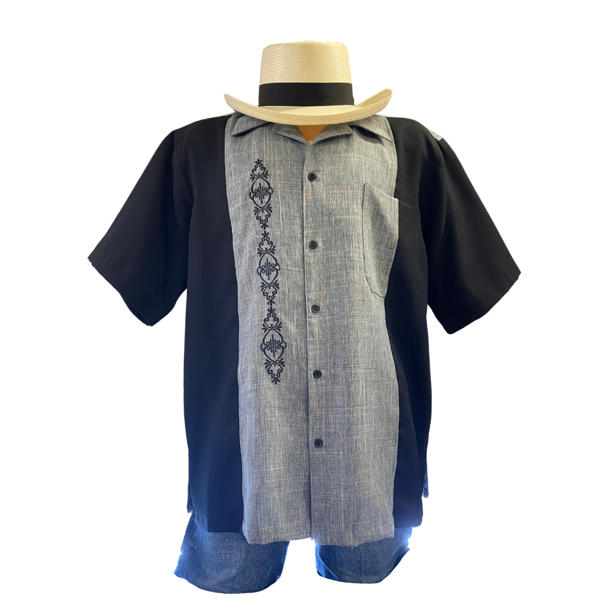 Charcoal w/ Black Cuban Shirt Collar Guayabera
