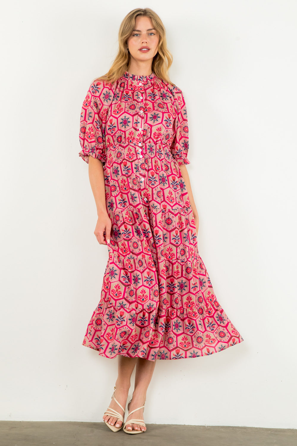 Shades of Pink Geometric Print Maxi Dress