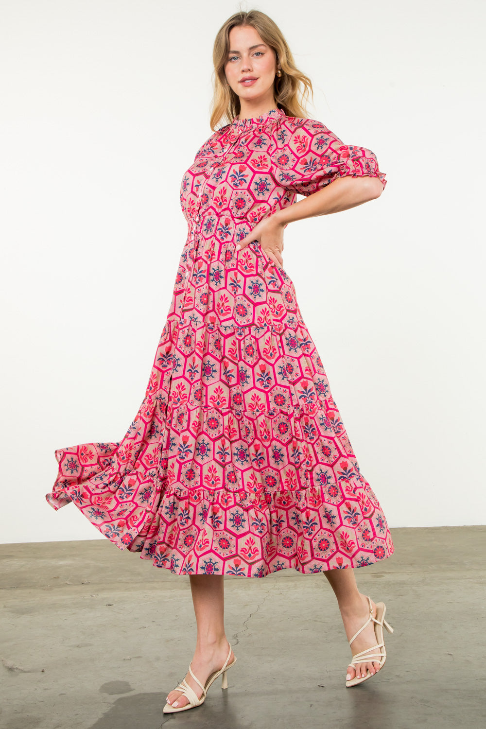 Shades of Pink Geometric Print Maxi Dress