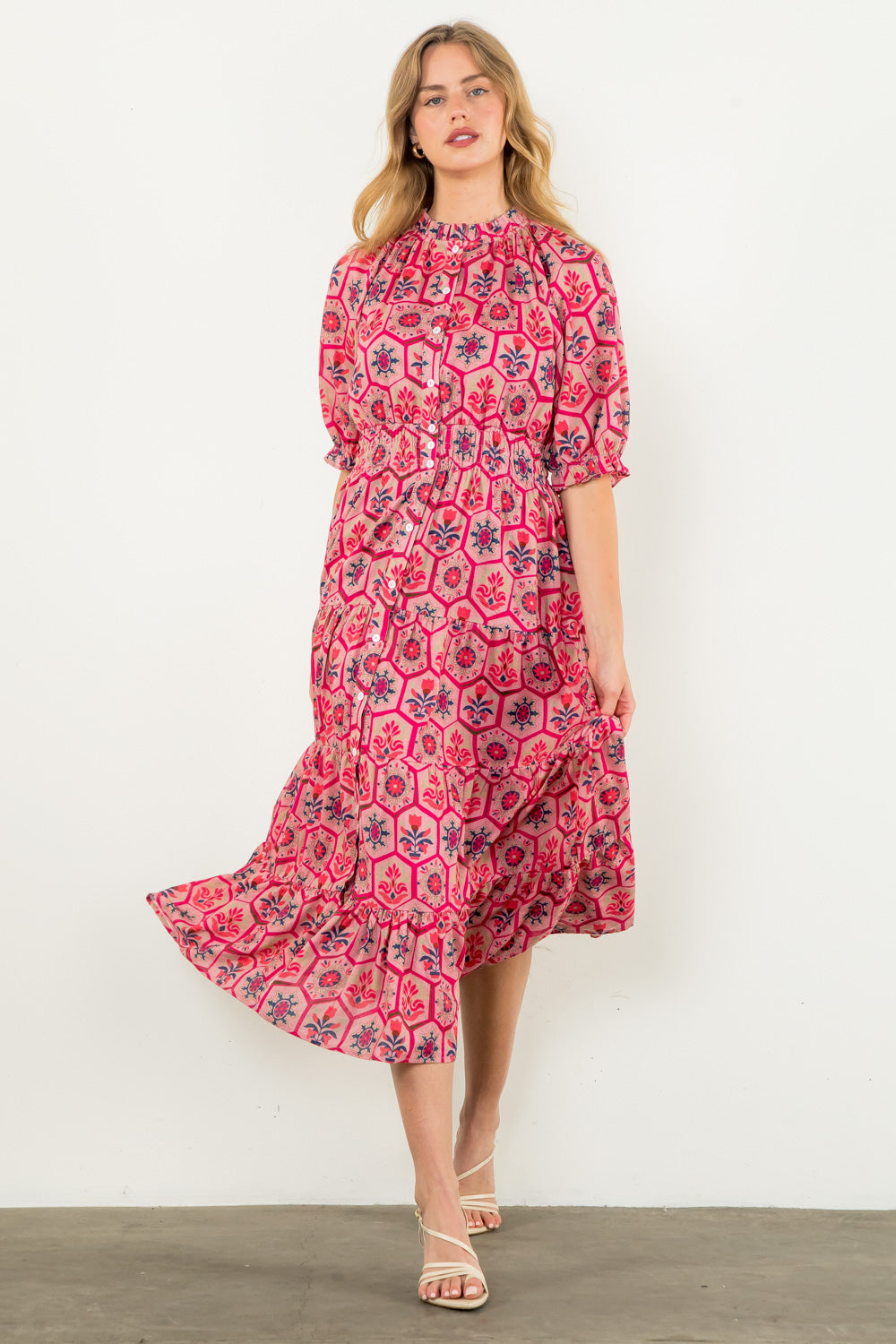 Shades of Pink Geometric Print Maxi Dress