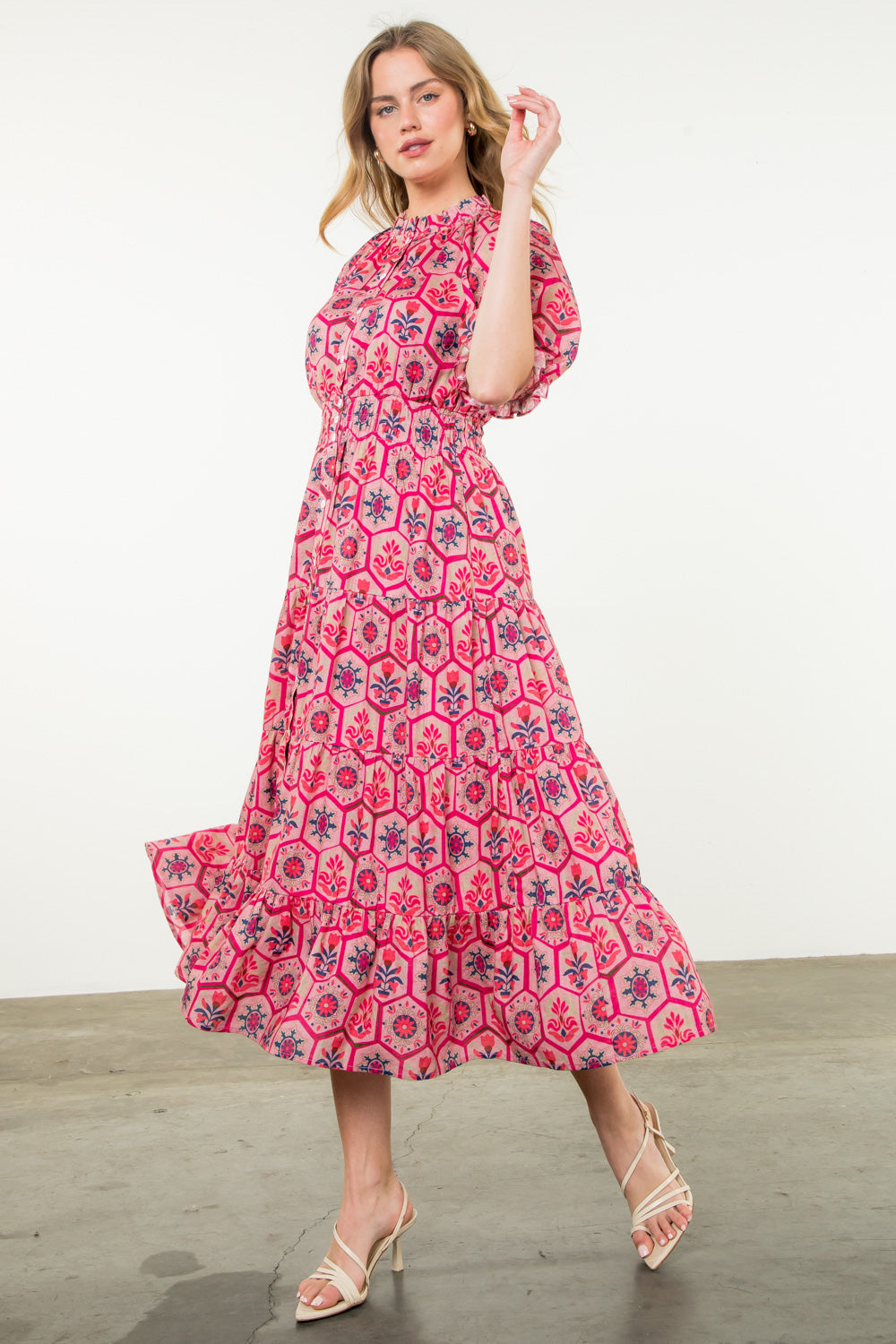 Shades of Pink Geometric Print Maxi Dress