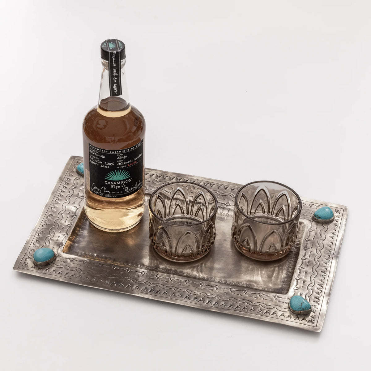 Heirloom Silver & Turquoise Large Stamped Statement Tray