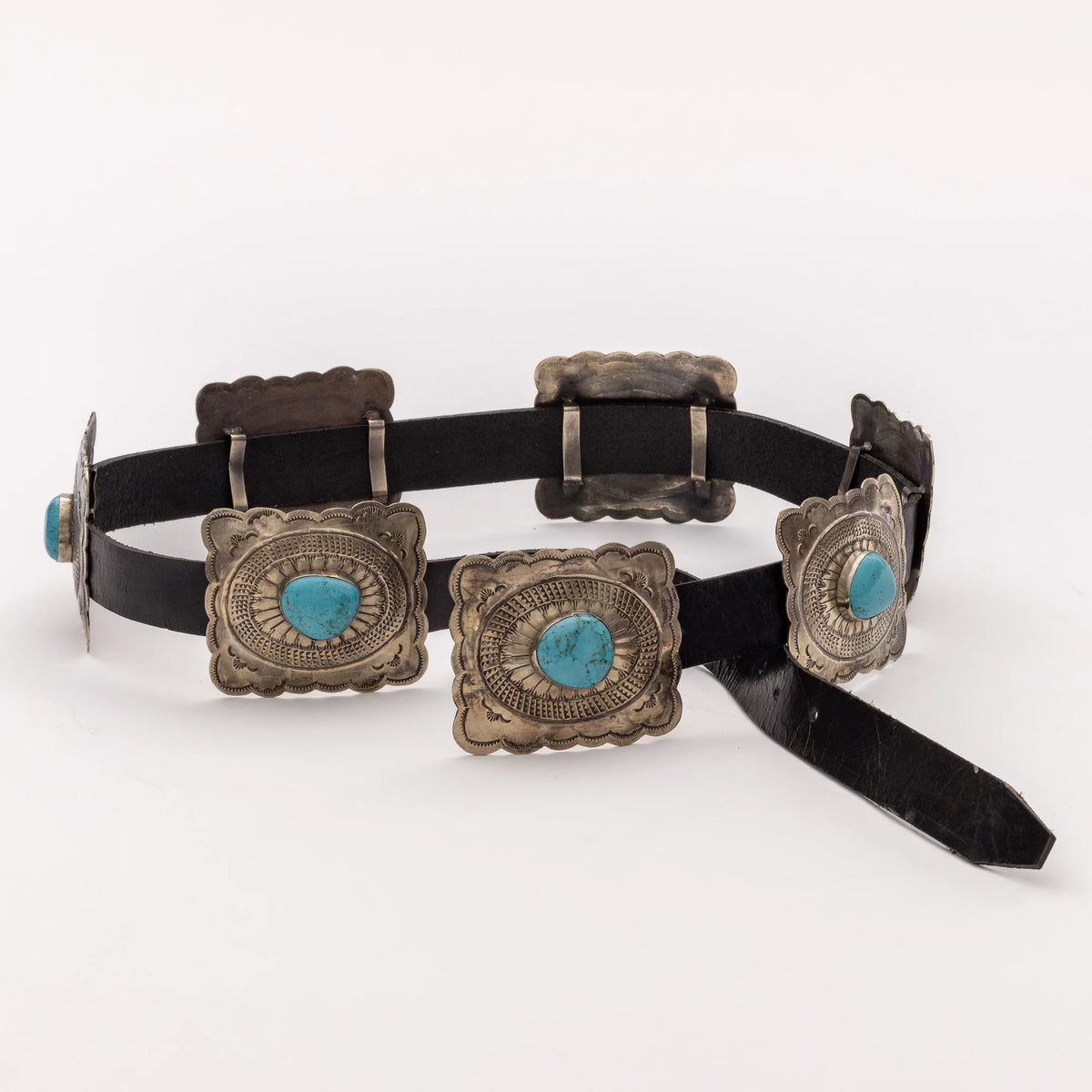 Vintage Fluted Silver & Turquoise Concho Belt