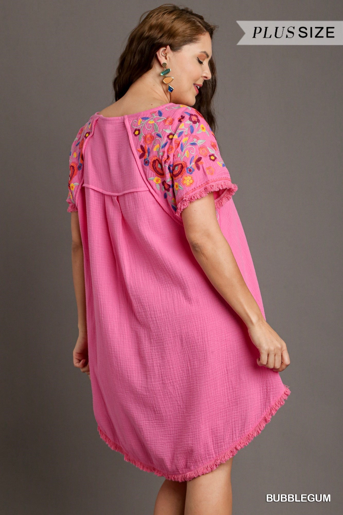 Cotton Candy Pink High/Lo Dress w/ Embroidered Sleeves