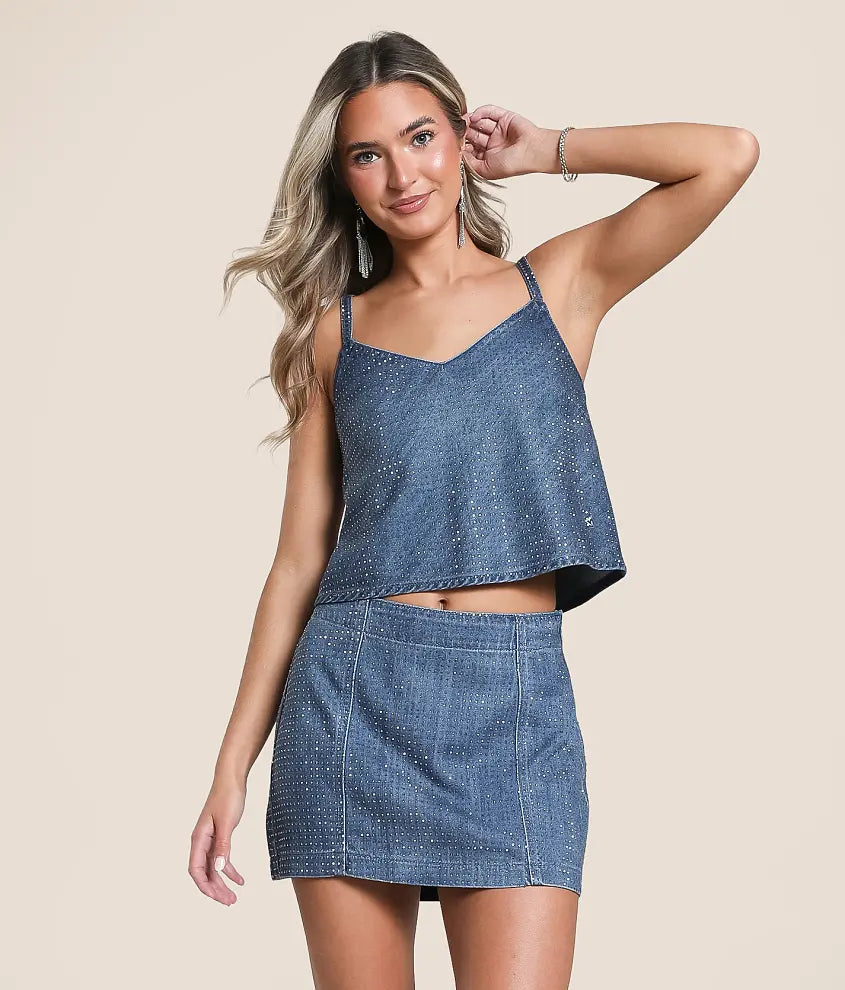 Abbey Rhinestone Cropped Tank Top by HIDDEN