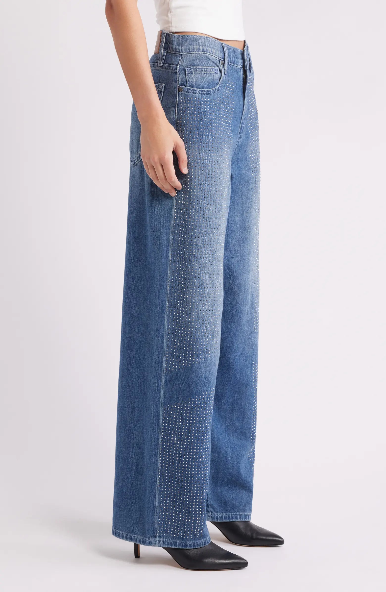Oversize Rhinestone Baggy Wide Leg Jeans by HIDDEN