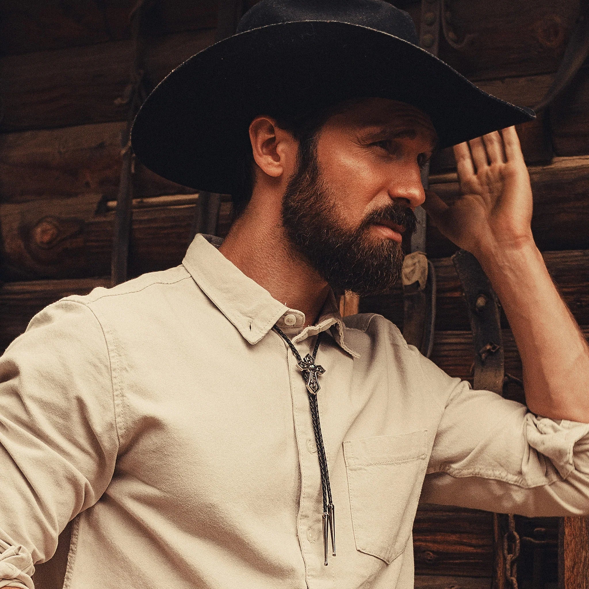 Cross with Turquoise in Antique Silver Bolo