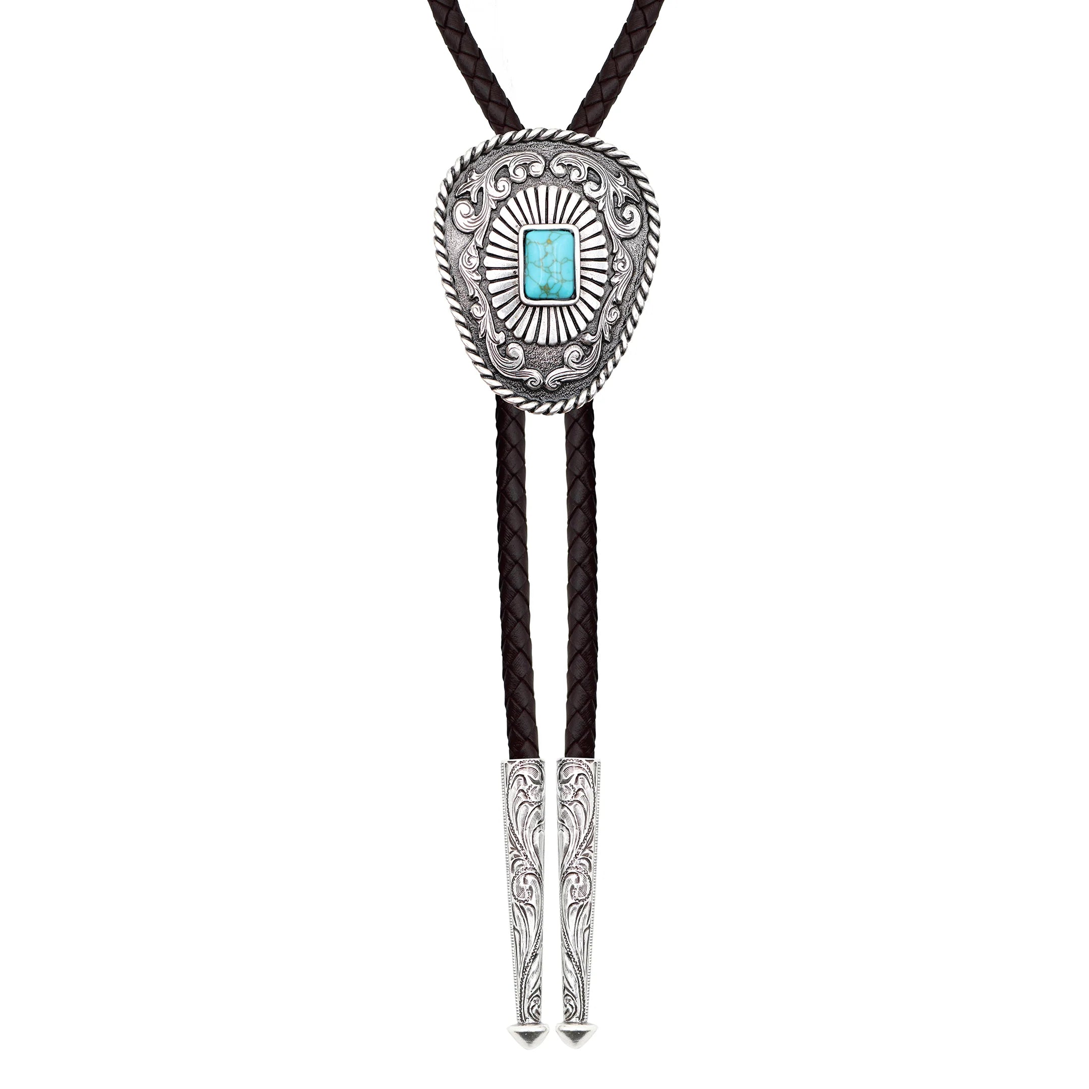 Iconic Square Turquoise Bead with Rope Edge Bolo