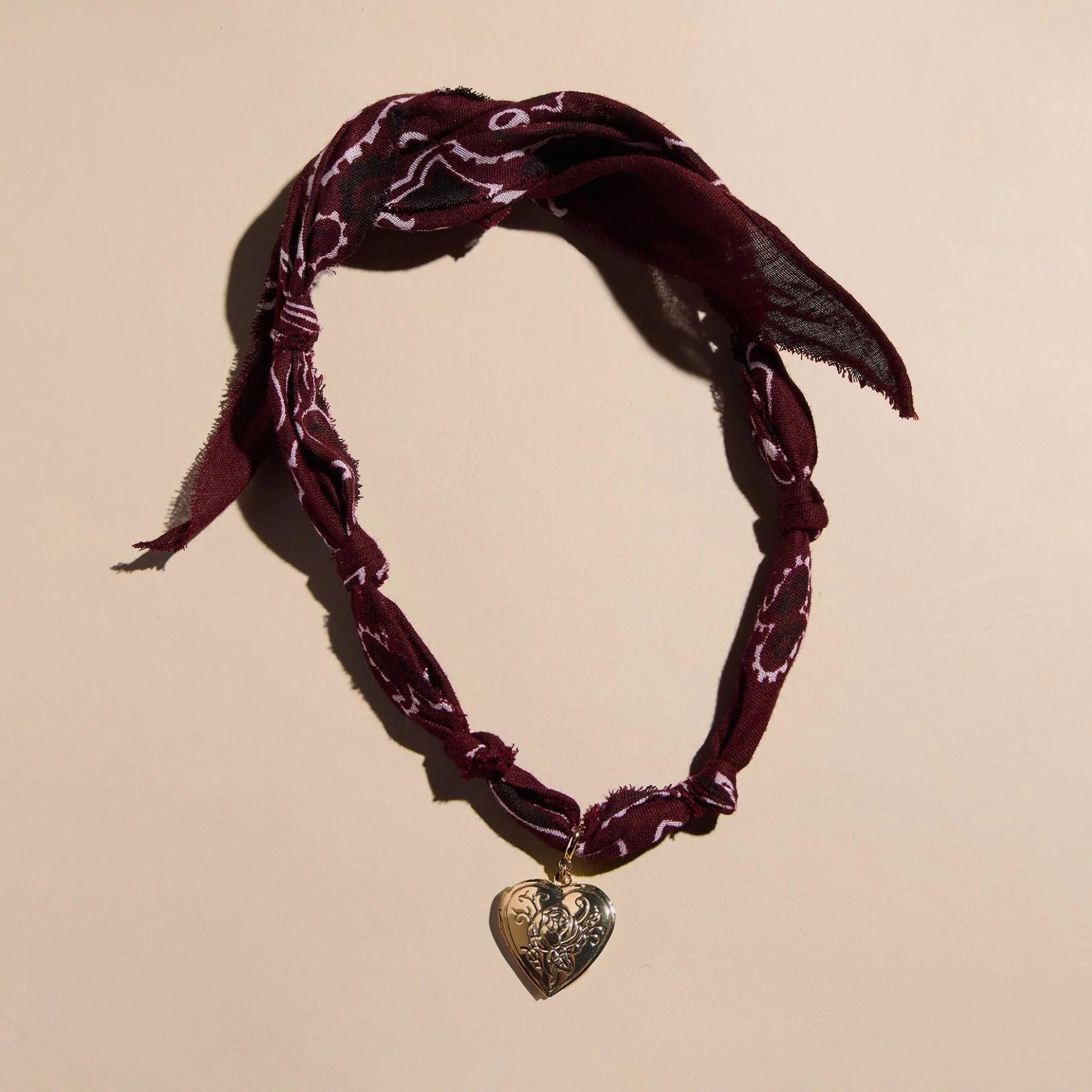Burgundy Bandana Heart Locket Necklace