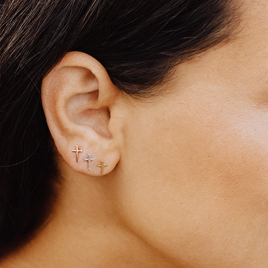 Cross Mini Stud Earrings-Silver