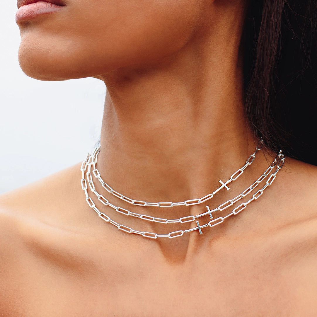 Chain Breaker Cross Necklace- Silver