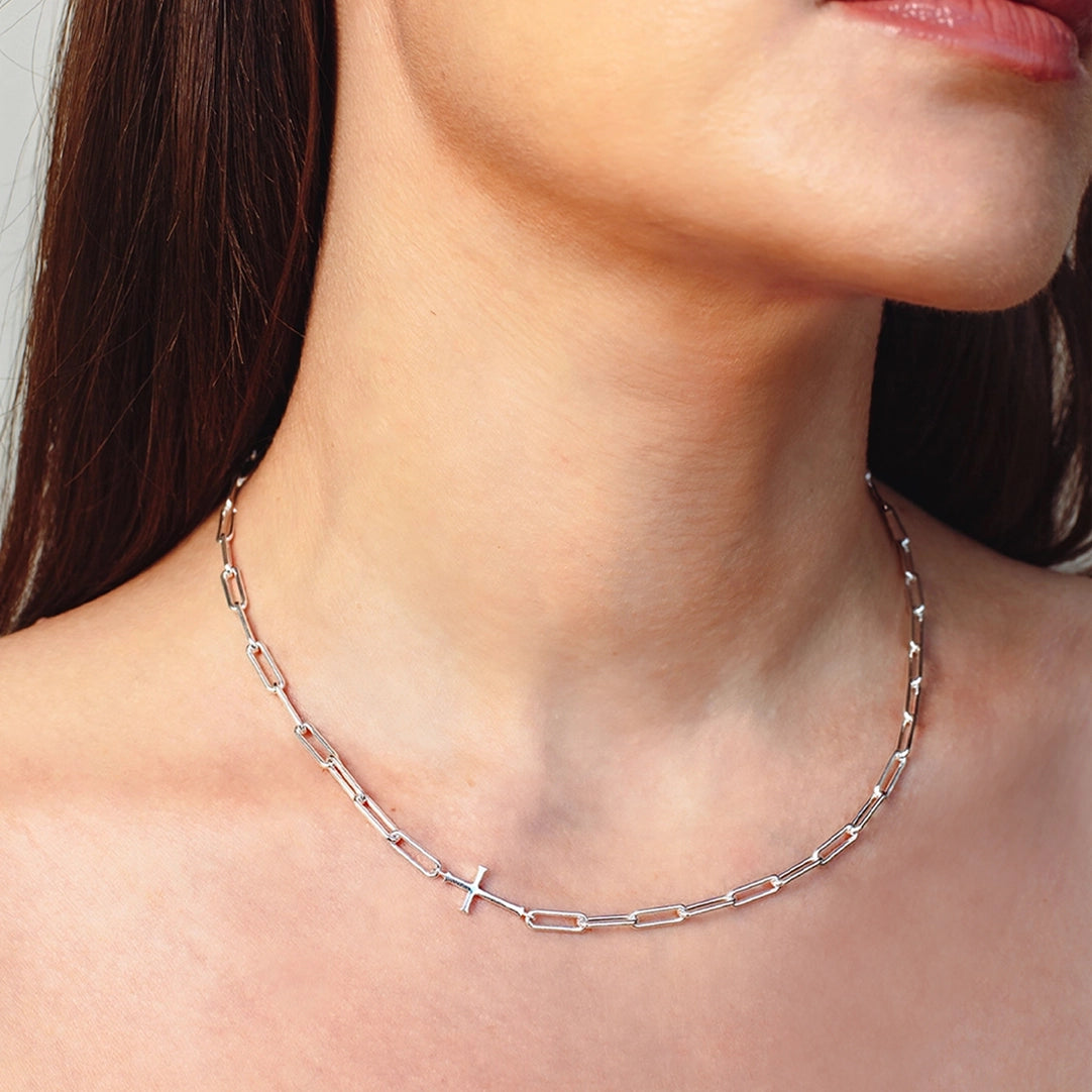 Chain Breaker Cross Necklace- Silver