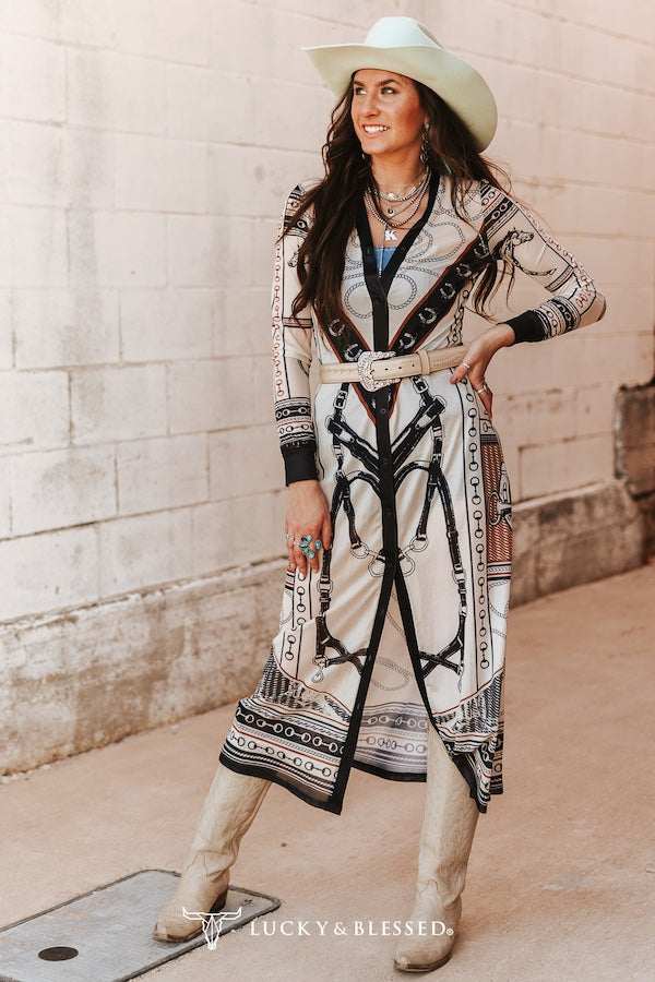 Ivory Cowboy Print Maxi Duster