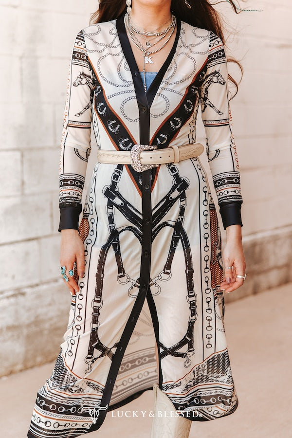 Ivory Cowboy Print Maxi Duster