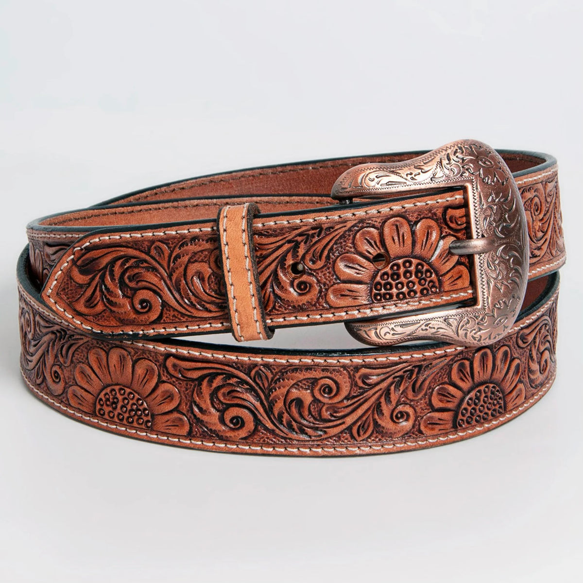 Vintage Western Belt Faux Leather Retro Floral Carved Design Cowboy Belt for 1.25 main image 4