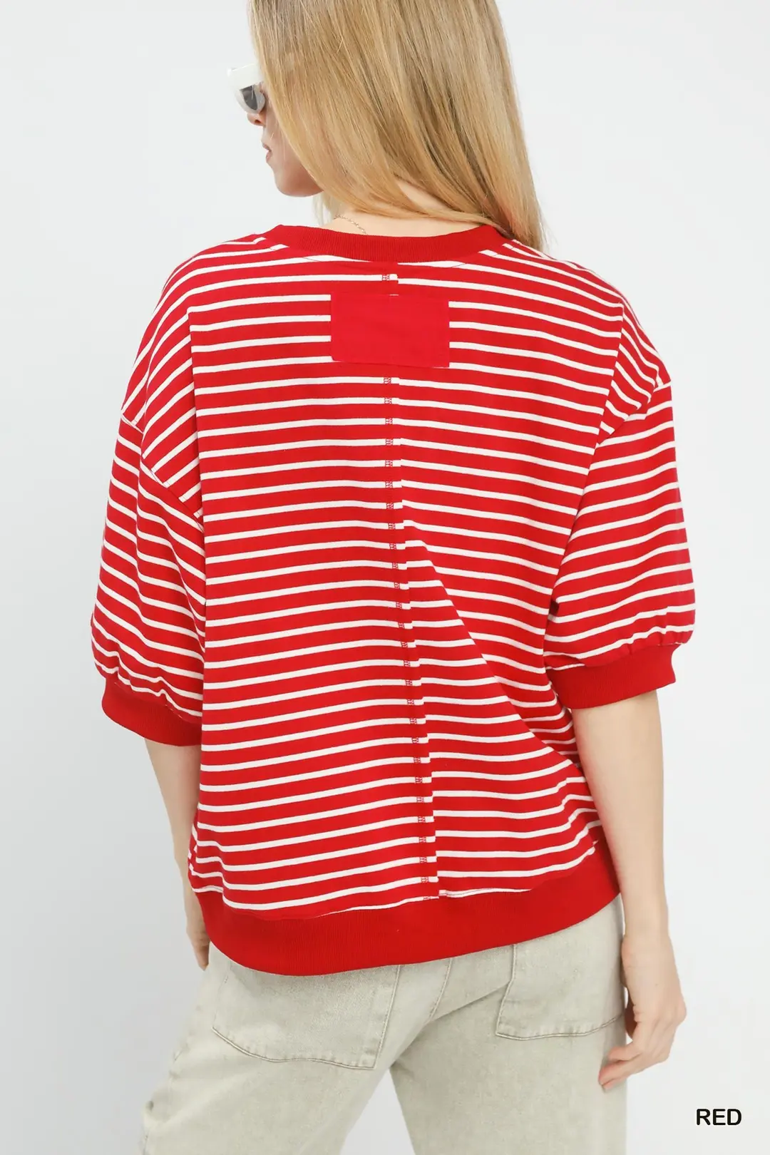Red/White Striped Short Sleeve Pullover Top