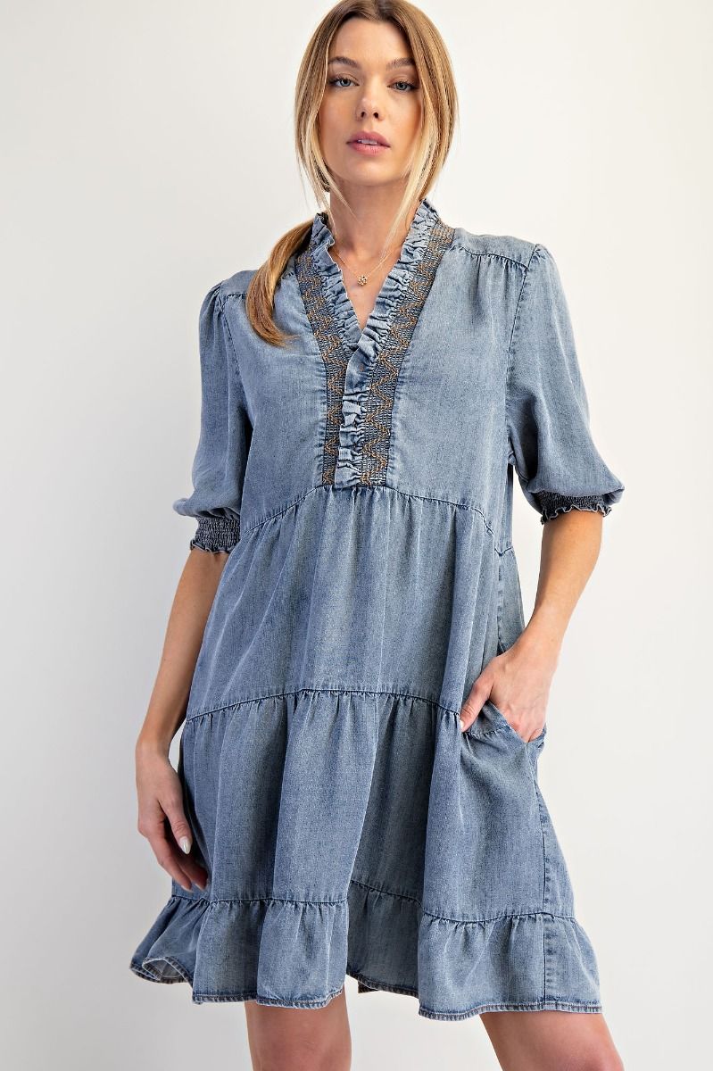 Short Sleeve Washed Denim Dress