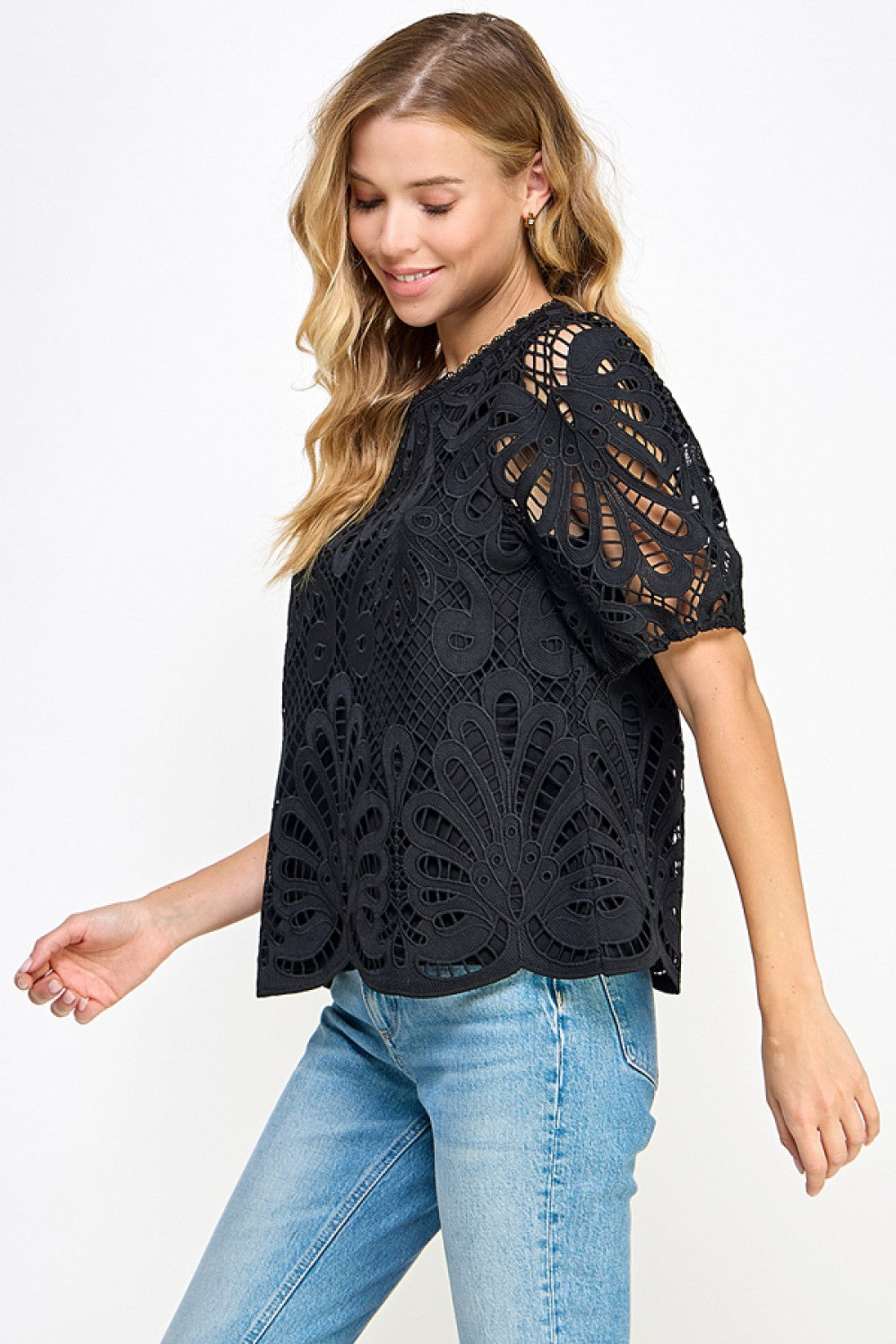 Black Short Sleeve Lace Top