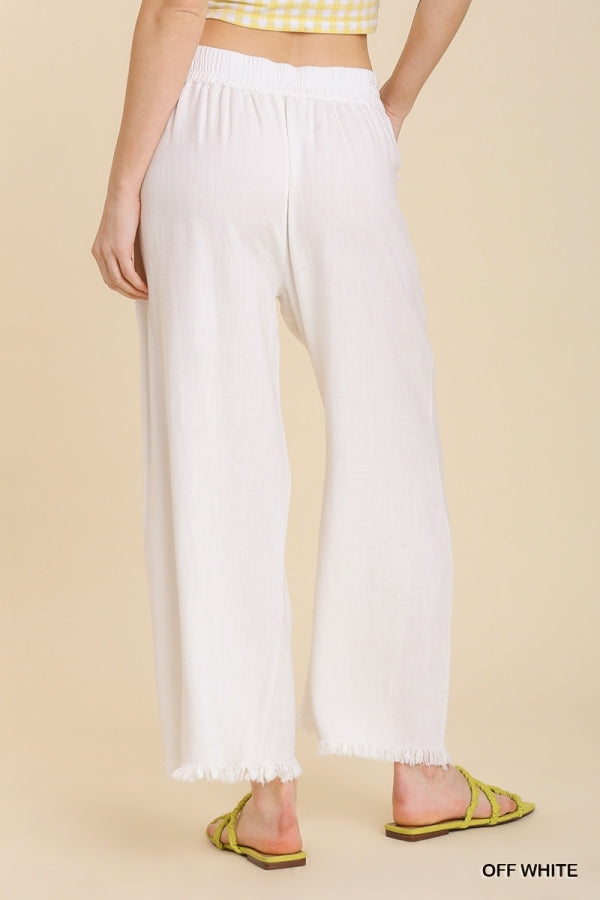 White Linen Blend  Pant w/ Elastic Waist