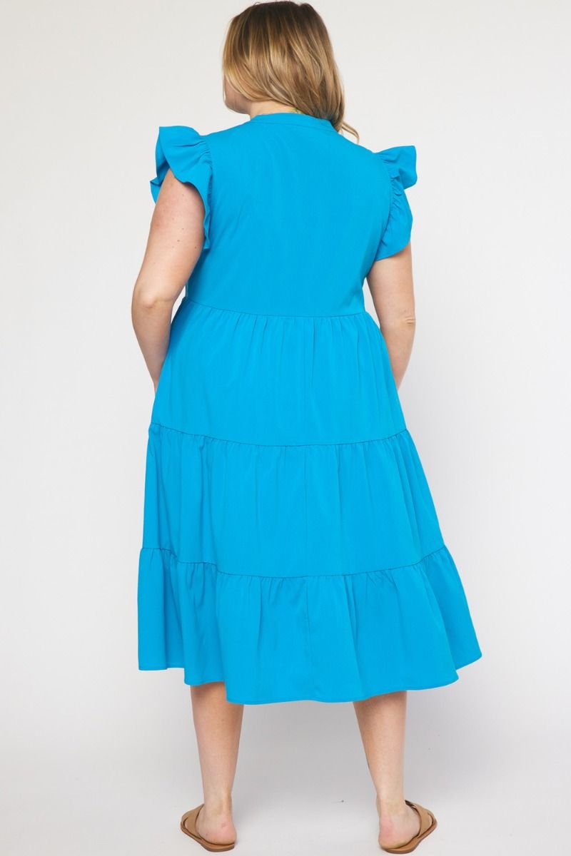 Turquoise  V-Neck Dress