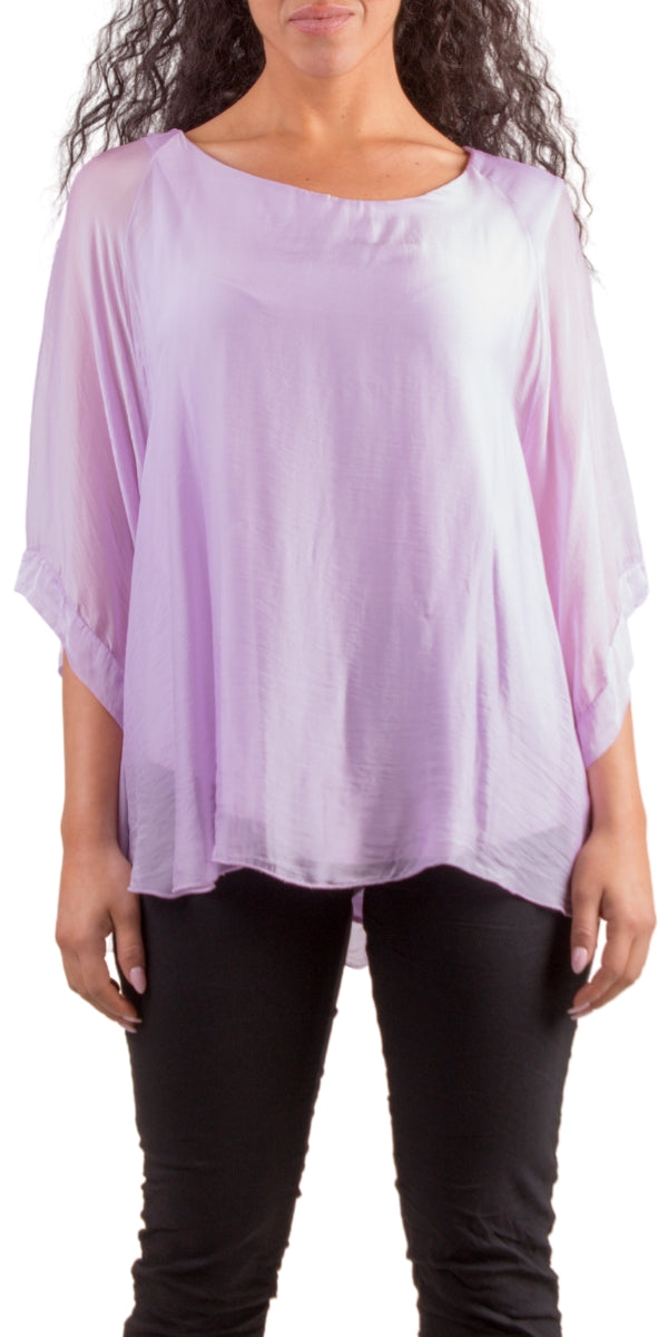 Lavender Round Neck Silk Top w/ Bell Sleeves