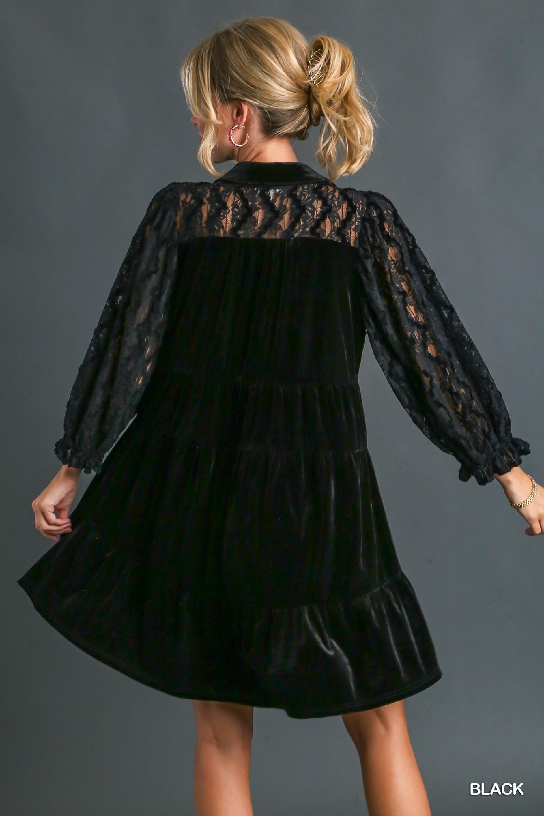Black Velvet Dress w/ Lace Details