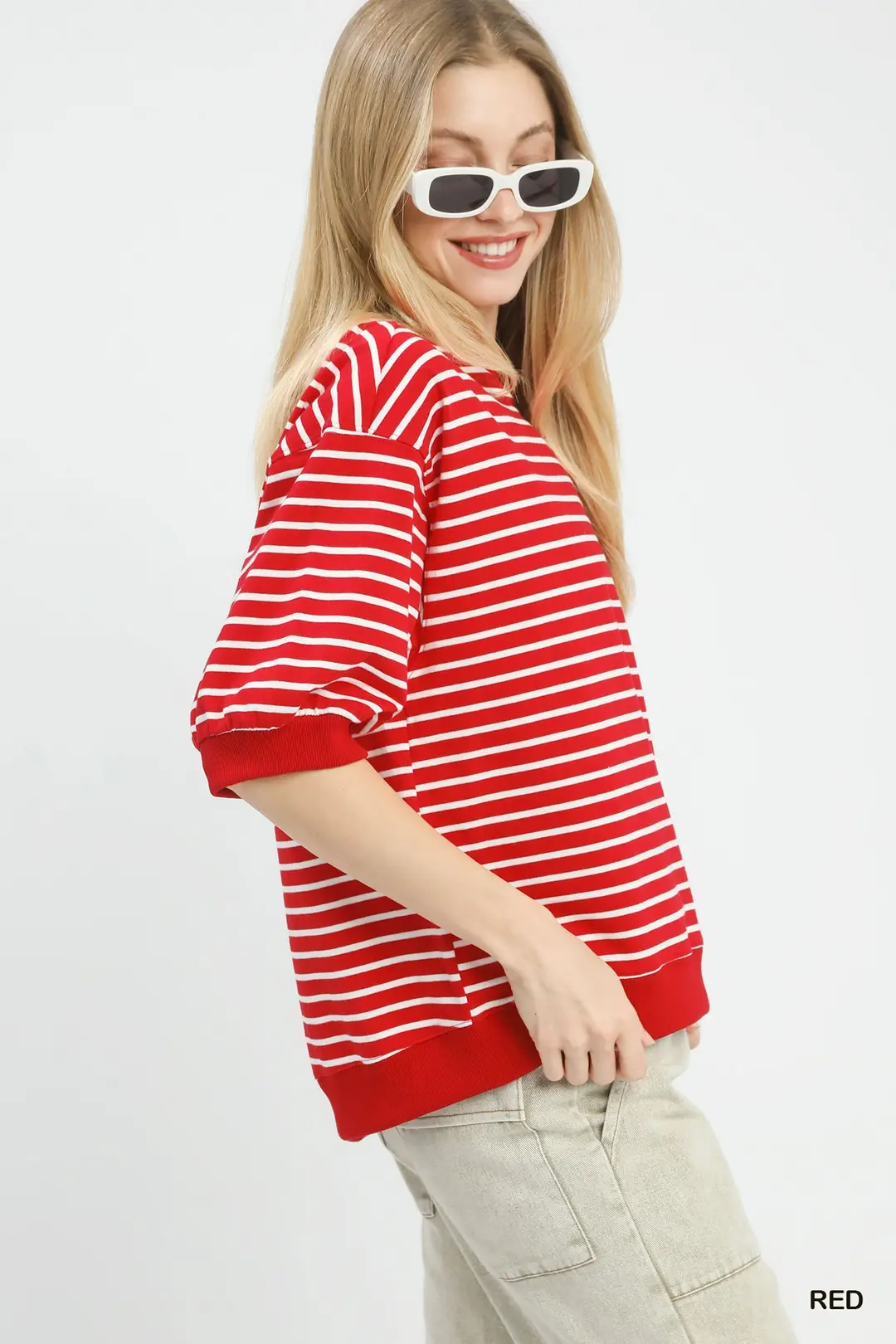 Red/White Striped Short Sleeve Pullover Top