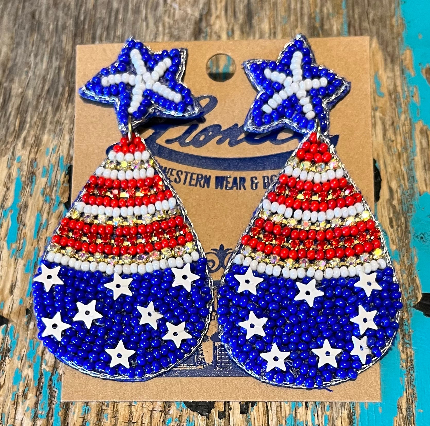 Red, White & Blue Beaded Patriotic Earrings