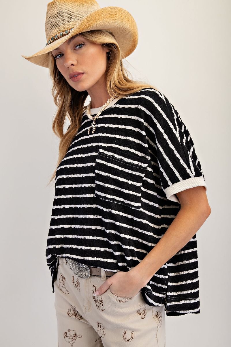 Black w/ Cream Textured Stripe Knit Tee