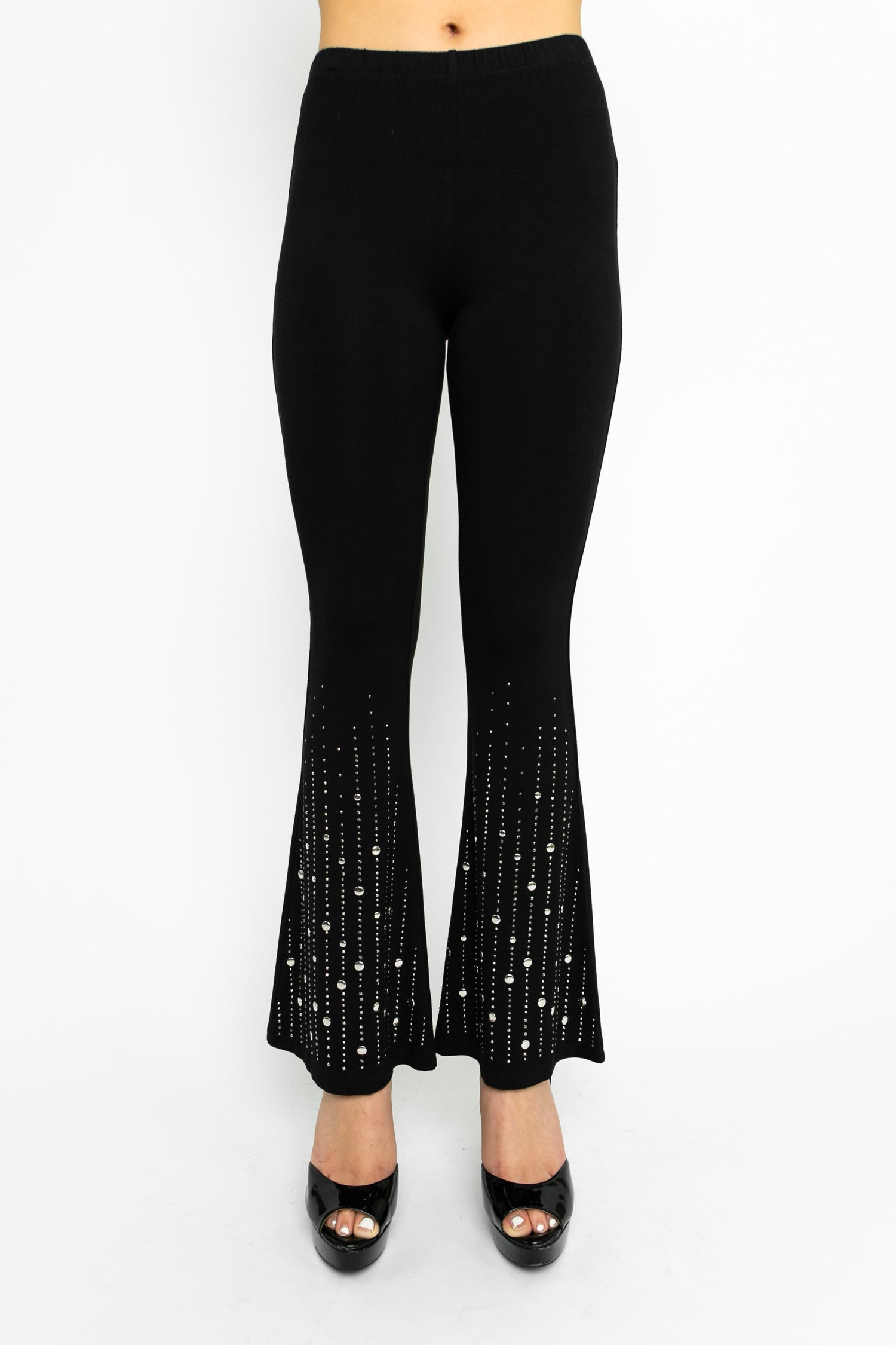 Black Flared Knit Pants w/ Stones