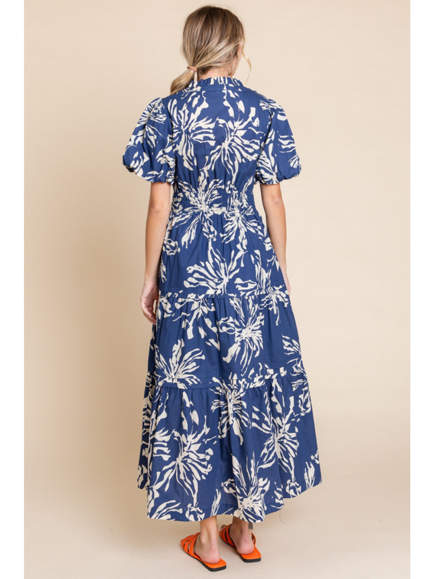 Navy & Cream Floral Tiered Maxi Dress