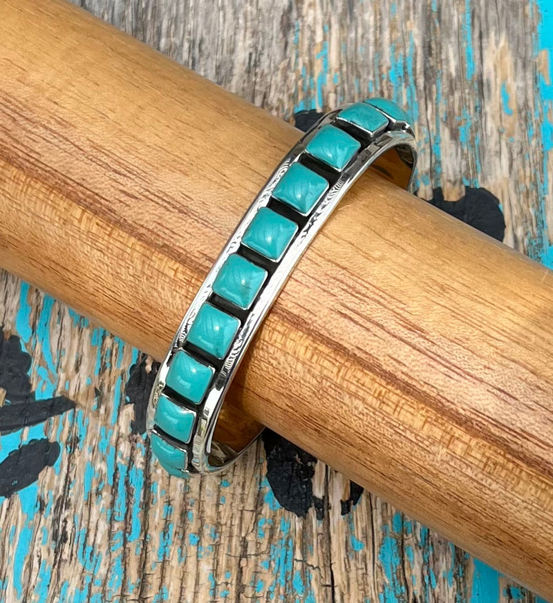 Sterling Silver Cuff Bracelet w/ All Over Turquoise Stones