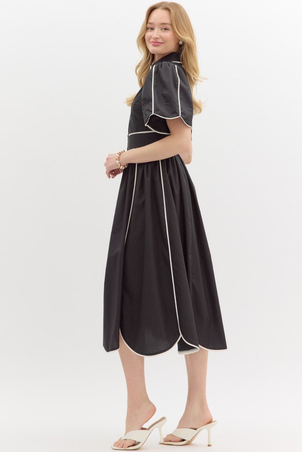 Black w/ White Contrast Trim Midi Dress