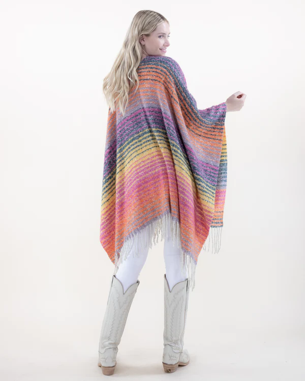 Multi Color Striped Ruana w/ Fringe