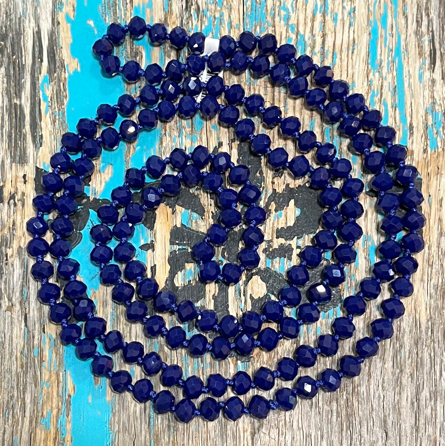 60" Hand Knotted  NAVY Bead Necklace