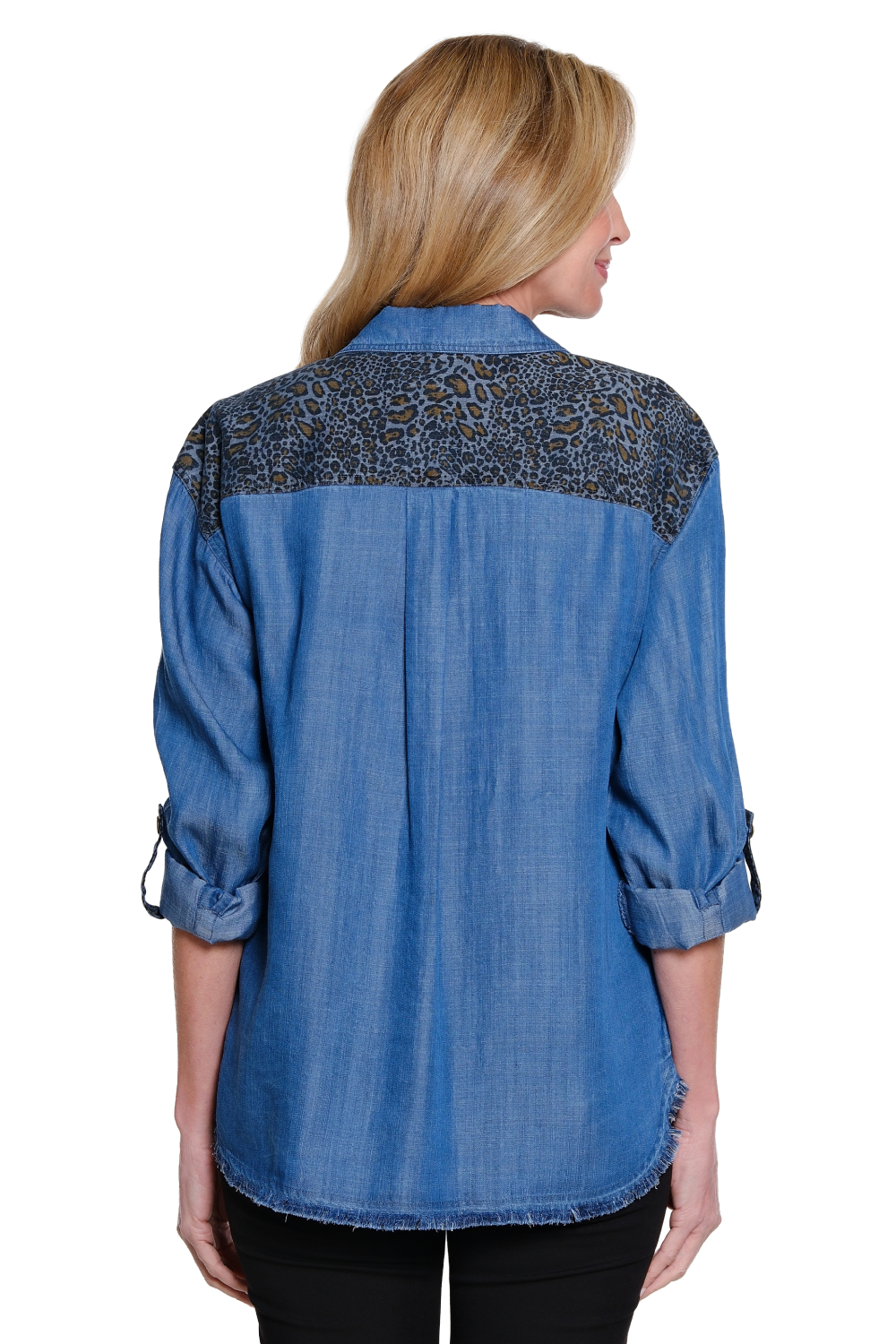 Denim Top w/ Two Front Pockets/Leopard by Multiples