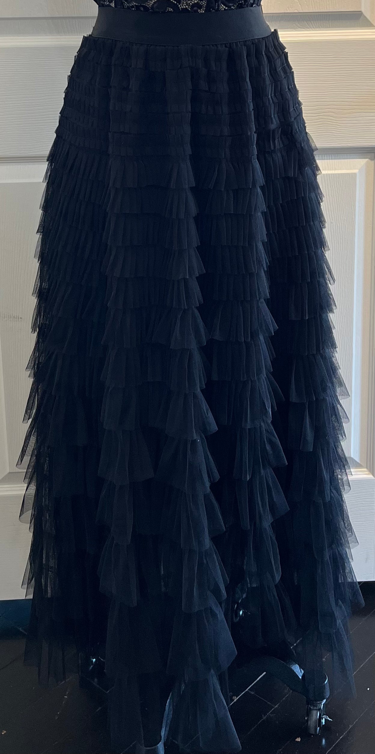 Black Tiered Ankle Length Tulle Skirt
