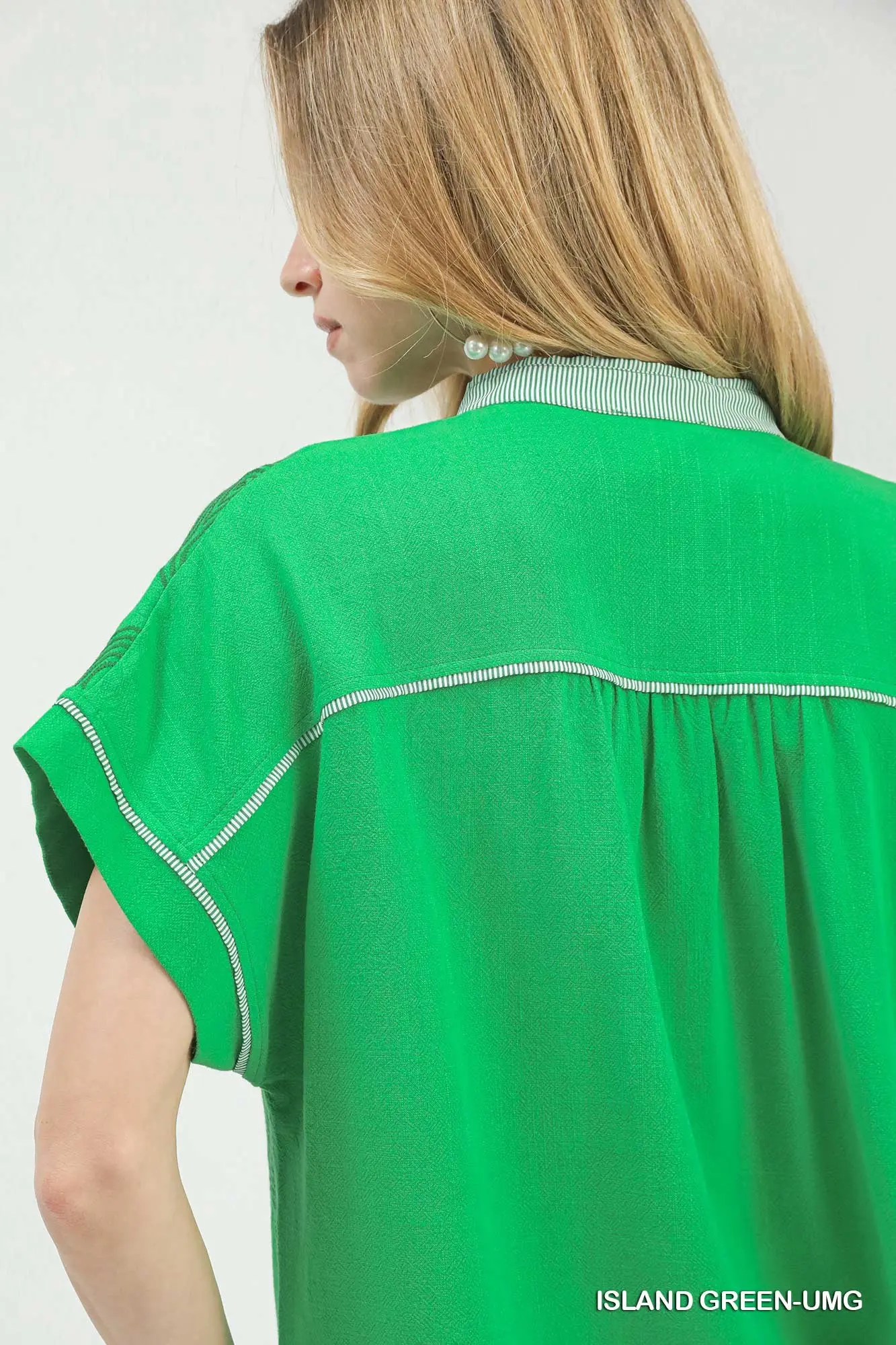 Island Green Embroidered Linen Top