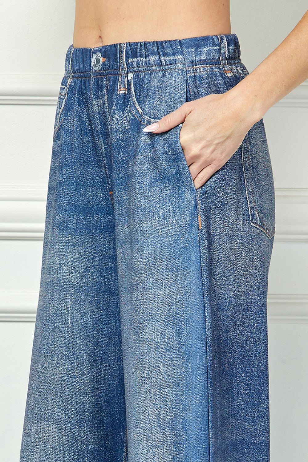 Denim Look Soft Pull On Wide Leg Pants