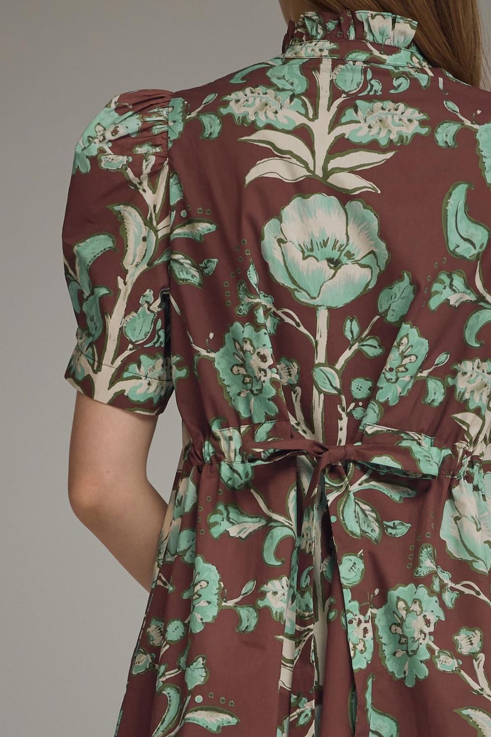 Vintage Floral Ruffle Neck Mini Dress