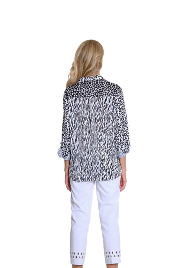 Black & White  Roll-Tab Long Sleeve Shirt by Multiples