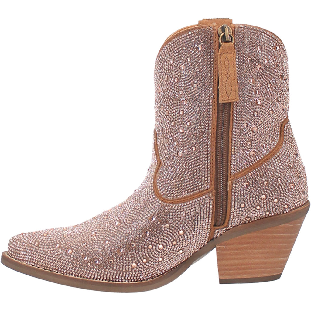 Rose Gold Rhinestone Cowgirl Leather Bootie by Dingo
