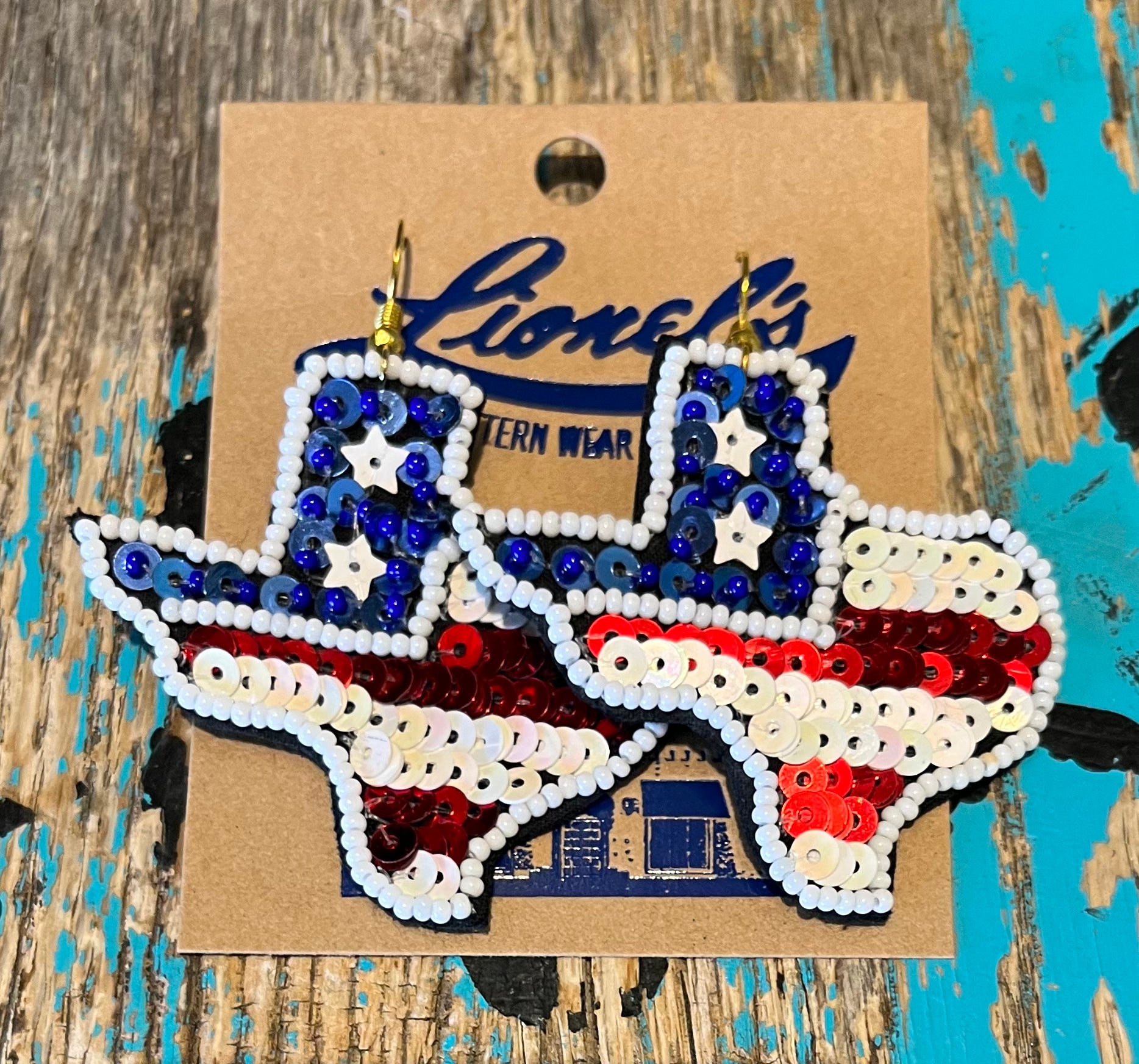 Texas State Patriotic Beaded Earrings